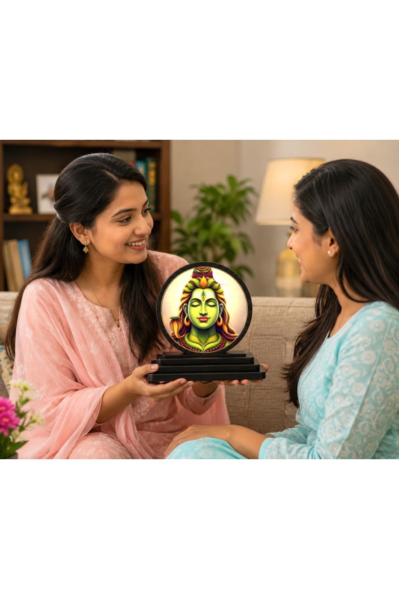 Car Dashboard Wooden Lord Shiva Showpiece | 4 X 4.5 Inch Sublimation Printed Decorative Stand | 4 Mm MDF | Home Decor | Made in India (F33607)