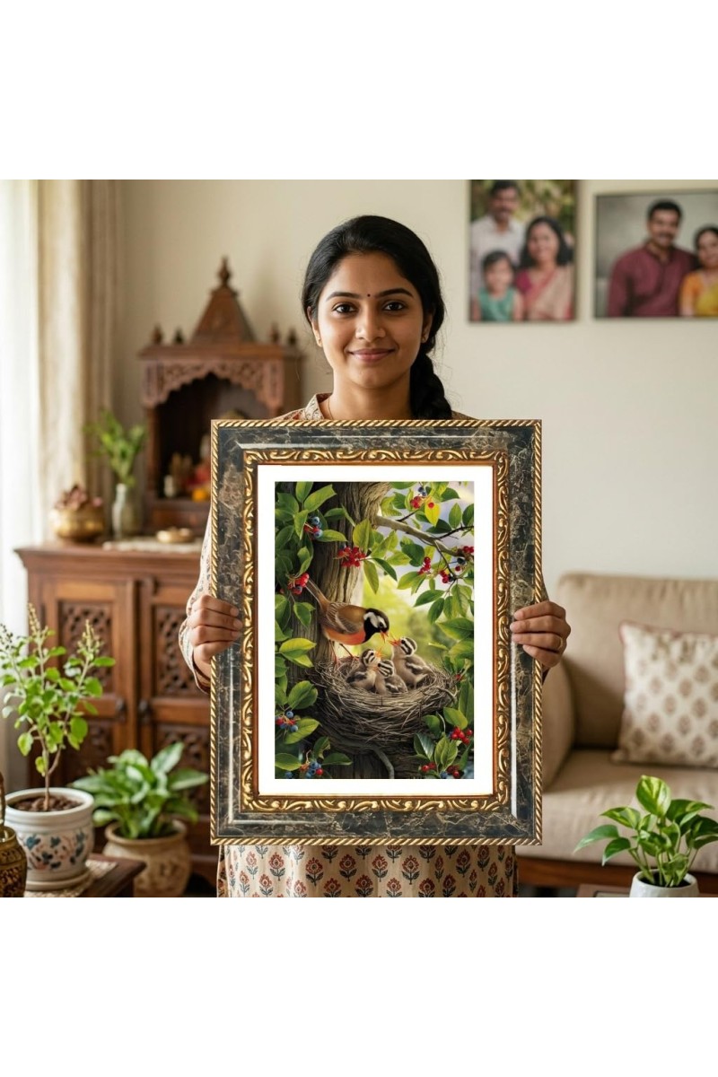 Bird Nest Decorative Photo Frame With White Mount | Premium Wall & Tabletop Picture Frame | Home, Office & Temple Decoration | 8x12 Inch (Pack Of 1) (F31437)