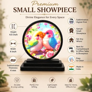 Car Dashboard Wooden Love Birds Showpiece | 4 X 4.5 Inch Sublimation Printed Decorative Stand | 4 Mm MDF | Home Decor | Made in India (F33507)