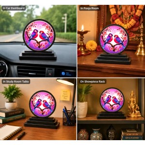 Car Dashboard Wooden Pink and Purple Birds Showpiece | 4 X 4.5 Inch Sublimation Printed Decorative Stand | 4 Mm MDF | Home Decor | Made in India (F33506)