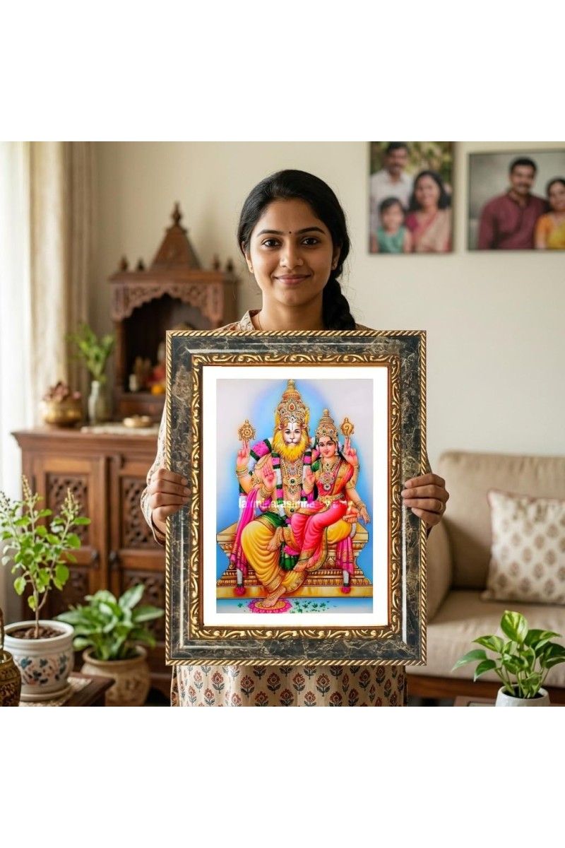 Lakshmi And Vishnu Decorative Photo Frame With White Mount | Premium Wall & Tabletop Picture Frame | Home, Office & Temple Decoration | 10x14 Inch (Pack Of 1) (F33107)