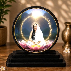 Car Dashboard Wooden Sarada Goddess Showpiece | 4 X 4.5 Inch Sublimation Printed Decorative Stand | 4 Mm MDF | Home Decor | Made in India (F33253)