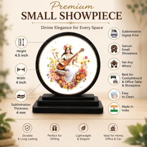Car Dashboard Wooden Goddess Saraswati Showpiece | 4 X 4.5 Inch Sublimation Printed Decorative Stand | 4 Mm MDF | Home Decor | Made in India (F33454) Car Dashboard Wooden Goddess Saraswati Showpiece | 4 X 4.5 Inch Sublimation Printed Decorative Stand | 4 Mm MDF | Home Decor | Made in India (F33454)