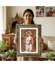 Tribal Woman Portrait Decorative Photo Frame With White Mount | Premium Wall & Tabletop Picture Frame | Home, Office & Temple Decoration | 10x14 Inch (Pack Of 1) (F33229)