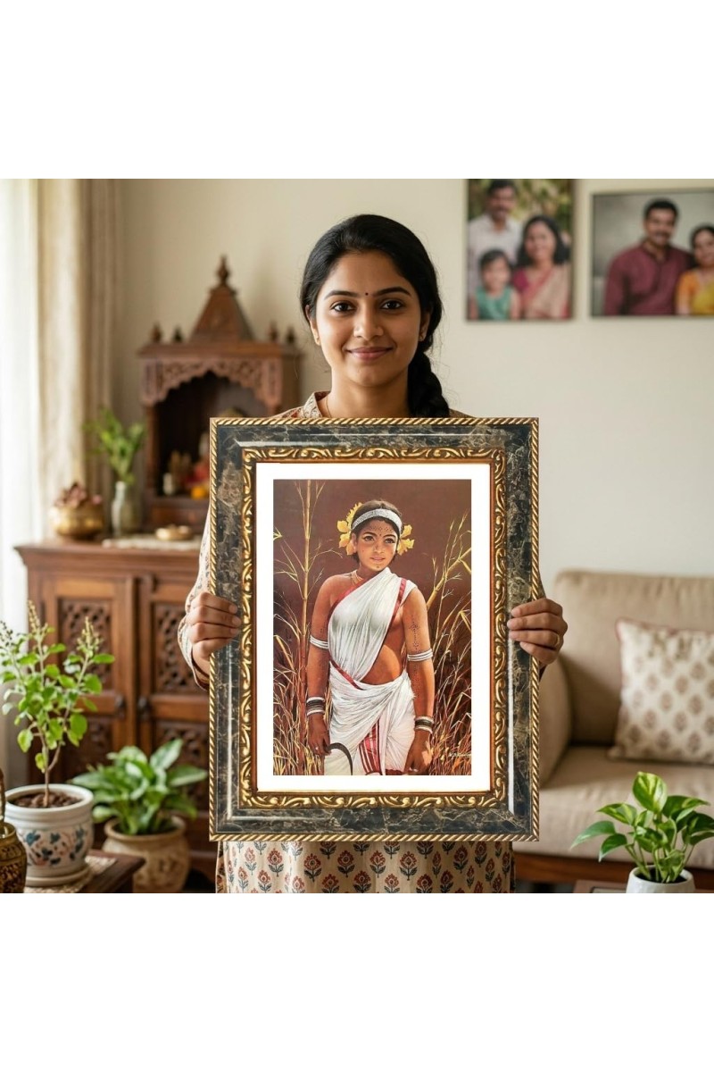Tribal Woman Portrait Decorative Photo Frame With White Mount | Premium Wall & Tabletop Picture Frame | Home, Office & Temple Decoration | 8x12 Inch (Pack Of 1) (F33229)