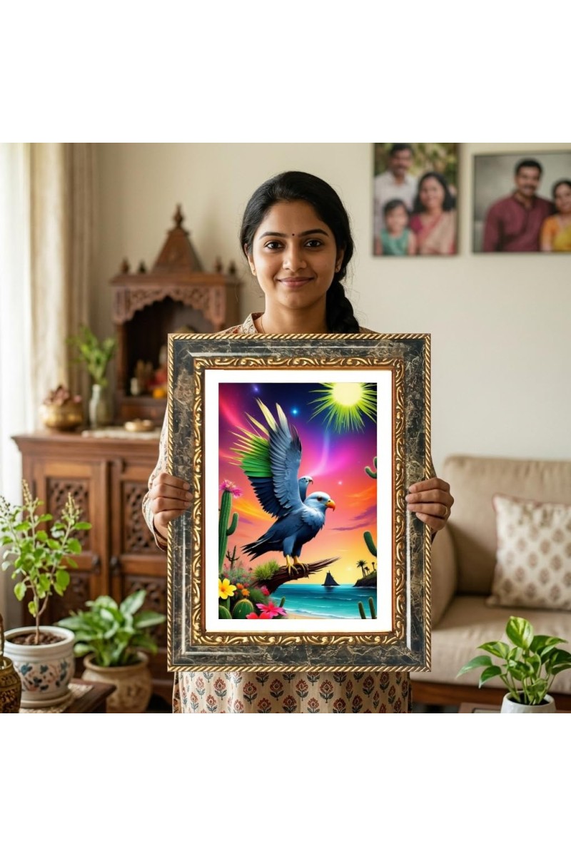 Multi-Colore Eagle Decorative Photo Frame With White Mount | Premium Wall & Tabletop Picture Frame | Home, Office & Temple Decoration | 10x14 Inch (Pack Of 1) (F31127)