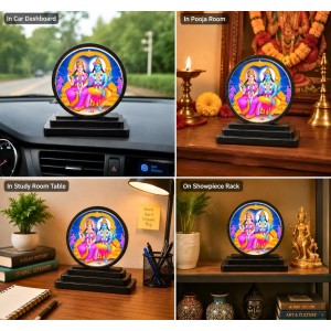 Car Dashboard Wooden Lord Vishnu and Goddess Lakshmi Showpiece | 4 X 4.5 Inch Sublimation Printed Decorative Stand | 4 Mm MDF | Home Decor | Made in India (F33563)