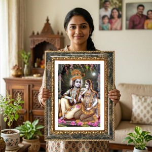 Radhaa Krishna Decorative Photo Frame With White Mount | Premium Wall & Tabletop Picture Frame | Home, Office & Temple Decoration | 10x14 Inch (Pack Of 1) (F33073)