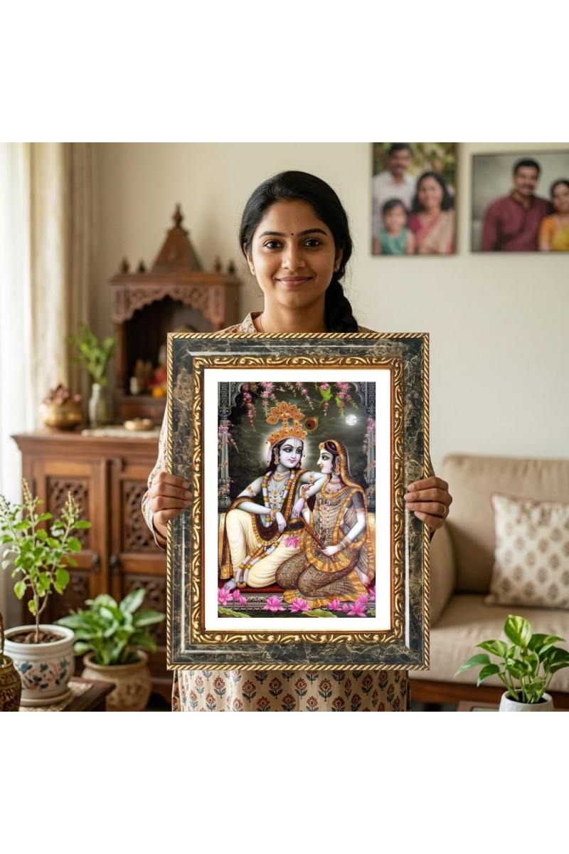 Radhaa Krishna Decorative Photo Frame With White Mount | Premium Wall & Tabletop Picture Frame | Home, Office & Temple Decoration | 10x14 Inch (Pack Of 1) (F33073)