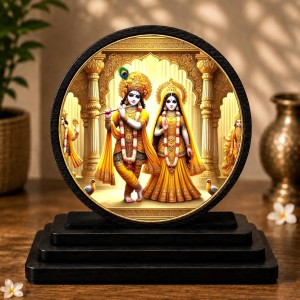 Car Dashboard Wooden Radhaa Krishna Showpiece | 4 X 4.5 Inch Sublimation Printed Decorative Stand | 4 Mm MDF | Home Decor | Made in India (F33537)
