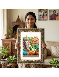 Lord Ganeshaa Decorative Photo Frame With White Mount | Premium Wall & Tabletop Picture Frame | Home, Office & Temple Decoration | 8x12 Inch (Pack Of 1) (F31268)