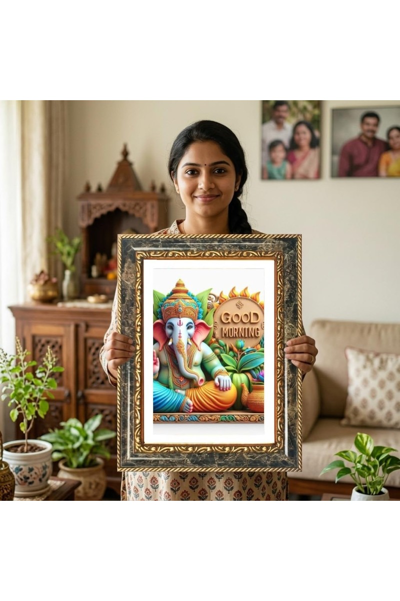 Lord Ganeshaa Decorative Photo Frame With White Mount | Premium Wall & Tabletop Picture Frame | Home, Office & Temple Decoration | 8x12 Inch (Pack Of 1) (F31268)