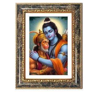 Rama And Hanuman Decorative Photo Frame With White Mount | Premium Wall & Tabletop Picture Frame | Home, Office & Temple Decoration | 8x12 Inch (Pack Of 1) (F33160)