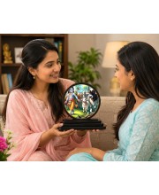 Car Dashboard Wooden Lord Krishna with Cows Showpiece | 4 X 4.5 Inch Sublimation Printed Decorative Stand | 4 Mm MDF | Home Decor | Made in India (F33750)