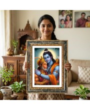 Rama And Hanuman Decorative Photo Frame With White Mount | Premium Wall & Tabletop Picture Frame | Home, Office & Temple Decoration | 10x14 Inch (Pack Of 1) (F33160)