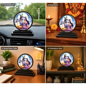 Car Dashboard Wooden Radhaa Krishna Showpiece | 4 X 4.5 Inch Sublimation Printed Decorative Stand | 4 Mm MDF | Home Decor | Made in India (F33349)