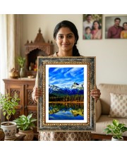Vibrant Mountain Landscape Decorative Photo Frame With White Mount | Premium Wall & Tabletop Picture Frame | Home, Office & Temple Decoration | 8x12 Inch (Pack Of 1) (F32497)