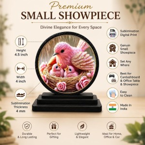 Car Dashboard Wooden Pink Bird Nest Showpiece | 4 X 4.5 Inch Sublimation Printed Decorative Stand | 4 Mm MDF | Home Decor | Made in India (F33313)