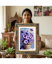 Violets In A Basket Decorative Photo Frame With White Mount | Premium Wall & Tabletop Picture Frame | Home, Office & Temple Decoration | 10x14 Inch (Pack Of 1) (F32391)