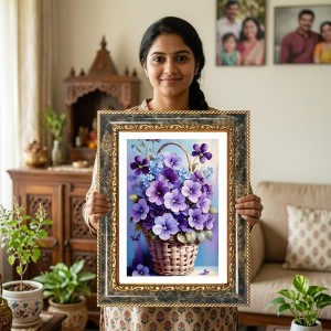 Violets In A Basket Decorative Photo Frame With White Mount | Premium Wall & Tabletop Picture Frame | Home, Office & Temple Decoration | 10x14 Inch (Pack Of 1) (F32391) Violets In A Basket Decorative Photo Frame With White Mount | Premium Wall & Tabletop Picture Frame | Home, Office & Temple Decoration | 10x14 Inch (Pack Of 1) (F32391)