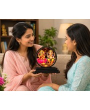 Car Dashboard Wooden Shri Lakshmi Ganeshaa Showpiece | 4 X 4.5 Inch Sublimation Printed Decorative Stand | 4 Mm MDF | Home Decor | Made in India (F33557)