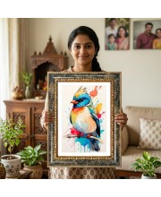 Vibrant Bird Painting Decorative Photo Frame With White Mount | Premium Wall & Tabletop Picture Frame | Home, Office & Temple Decoration | 8x12 Inch (Pack Of 1) (F32368)