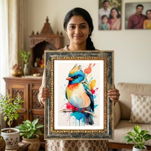 Vibrant Bird Painting Decorative Photo Frame With White Mount | Premium Wall & Tabletop Picture Frame | Home, Office & Temple Decoration | 8x12 Inch (Pack Of 1) (F32368)
