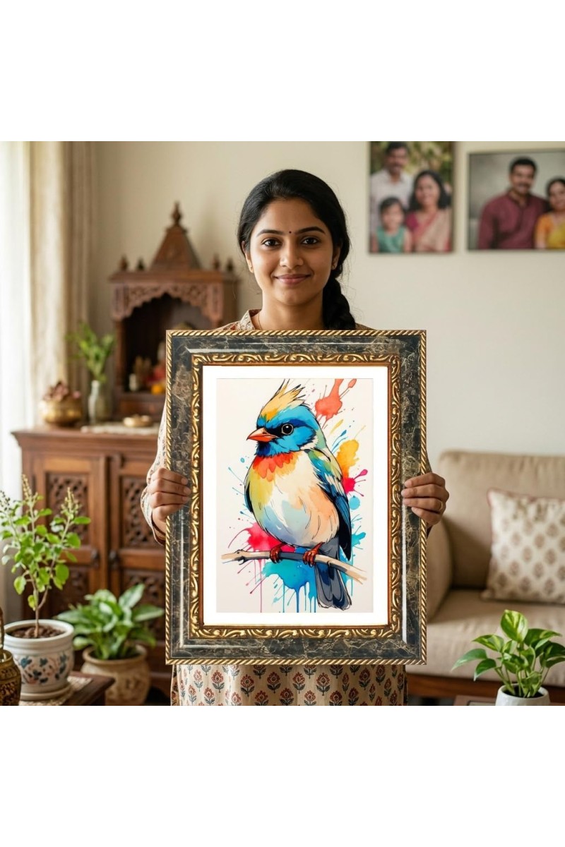 Vibrant Bird Painting Decorative Photo Frame With White Mount | Premium Wall & Tabletop Picture Frame | Home, Office & Temple Decoration | 8x12 Inch (Pack Of 1) (F32368)