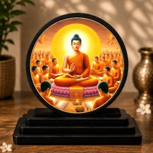 Car Dashboard Wooden Gautam Buddha Showpiece | 4 X 4.5 Inch Sublimation Printed Decorative Stand | 4 Mm MDF | Home Decor | Made in India (F33255)