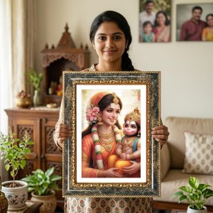 Hanuman Decorative Photo Frame With White Mount | Premium Wall & Tabletop Picture Frame | Home, Office & Temple Decoration | 10x14 Inch (Pack Of 1) (F31584)