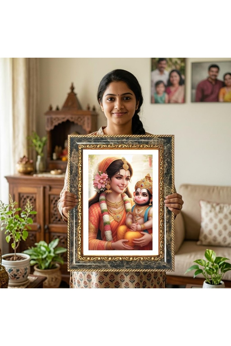 Hanuman Decorative Photo Frame With White Mount | Premium Wall & Tabletop Picture Frame | Home, Office & Temple Decoration | 10x14 Inch (Pack Of 1) (F31584)