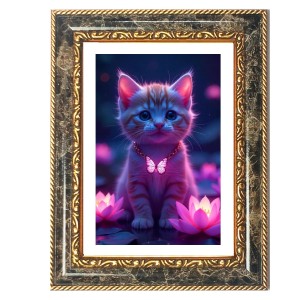 Neon Cat And Butterfly Decorative Photo Frame With White Mount | Premium Wall & Tabletop Picture Frame | Home, Office & Temple Decoration | 8x12 Inch (Pack Of 1) (F31514) Neon Cat And Butterfly Decorative Photo Frame With White Mount | Premium Wall & Tabletop Picture Frame | Home, Office & Temple Decoration | 8x12 Inch (Pack Of 1) (F31514)