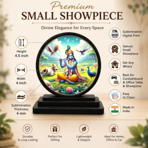 Car Dashboard Wooden Lord Krishna Showpiece | 4 X 4.5 Inch Sublimation Printed Decorative Stand | 4 Mm MDF | Home Decor | Made in India (F33697)