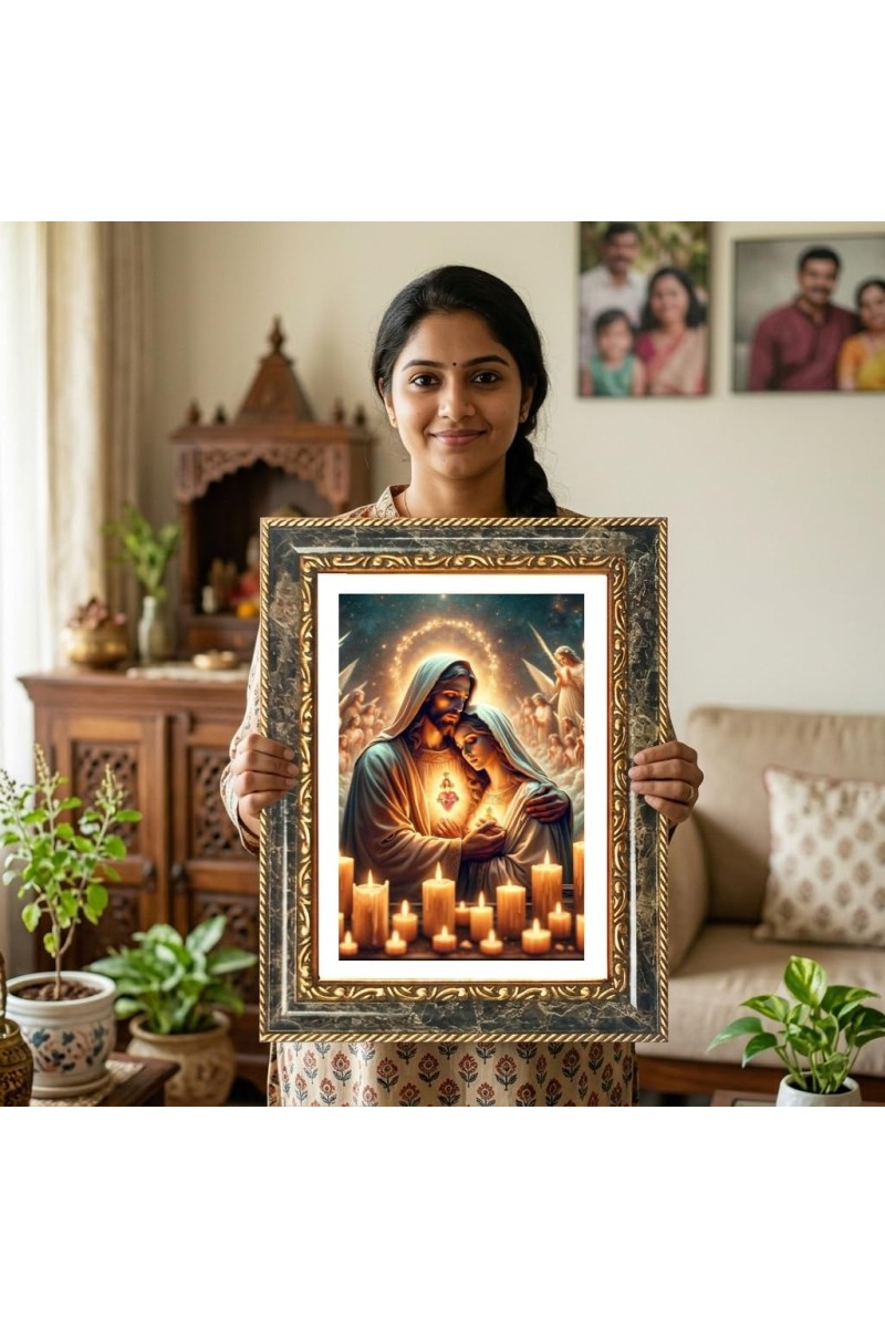 Mary And Jesus Decorative Photo Frame With White Mount | Premium Wall & Tabletop Picture Frame | Home, Office & Temple Decoration | 10x14 Inch (Pack Of 1) (F32392)