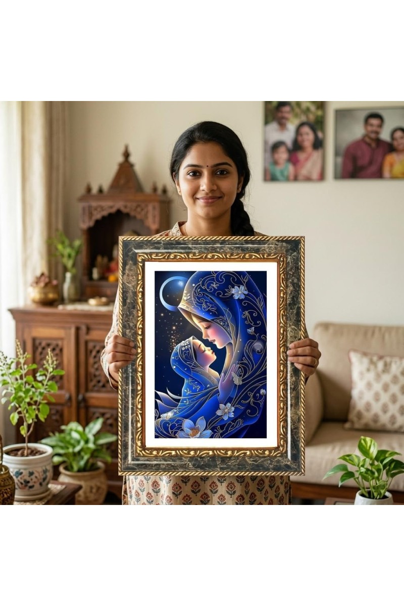 Virgin Mary And Baby Jesus Decorative Photo Frame With White Mount | Premium Wall & Tabletop Picture Frame | Home, Office & Temple Decoration | 8x12 Inch (Pack Of 1) (F32428)