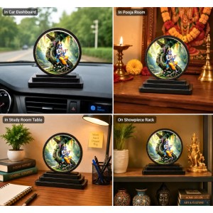 Car Dashboard Wooden Lord Krishna Showpiece | 4 X 4.5 Inch Sublimation Printed Decorative Stand | 4 Mm MDF | Home Decor | Made in India (F33659)
