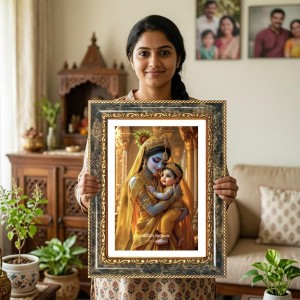 Mother Yashoda Holding Baby Krishna Decorative Photo Frame With White Mount | Premium Wall & Tabletop Picture Frame | Home, Office & Temple Decoration | 10x14 Inch (Pack Of 1) (F31345) Mother Yashoda Holding Baby Krishna Decorative Photo Frame With White Mount | Premium Wall & Tabletop Picture Frame | Home, Office & Temple Decoration | 10x14 Inch (Pack Of 1) (F31345)