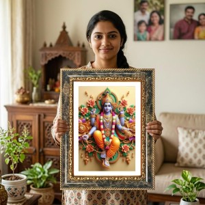 Vishnu Decorative Photo Frame With White Mount | Premium Wall & Tabletop Picture Frame | Home, Office & Temple Decoration | 8x12 Inch (Pack Of 1) (F32628)