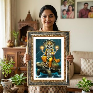 Lord Hanuman Decorative Photo Frame With White Mount | Premium Wall & Tabletop Picture Frame | Home, Office & Temple Decoration | 12x16 Inch (Pack Of 1) (F31129)