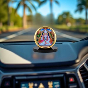 Car Dashboard/Table Top Sant Kabir Metal Golden Photo Stand 2x2 Inches, Compact & Stylish Spiritual Display For Car, Home & Office (Pack Of 1) (F24824)