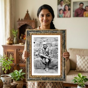 Sai Baba Decorative Photo Frame With White Mount | Premium Wall & Tabletop Picture Frame | Home, Office & Temple Decoration | 8x12 Inch (Pack Of 1) (F33082)