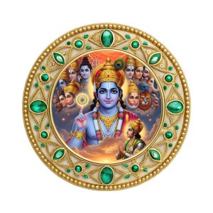 Lord Vishnu Fridge Magnet Wooden | Glossy Sublimation Print | 4x4 Inch | Strong Magnet Back | Decorative Magnet for Fridge, Almirah & Temple Decor (F23711)