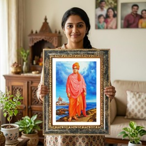 Swami Vivekananda Decorative Photo Frame With White Mount | Premium Wall & Tabletop Picture Frame | Home, Office & Temple Decoration | 8x12 Inch (Pack Of 1) (F32520)