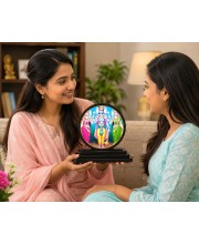 Car Dashboard Wooden Lord Vishnu, Goddess Lakshmi and Bhudevi Showpiece | 4 X 4.5 Inch Sublimation Printed Decorative Stand | 4 Mm MDF | Home Decor | Made in India (F33560)