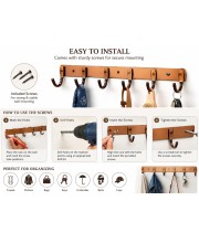 6-Hook Metal Wall Hook Rack with 3 Mounting Screws Included | Heavy Duty Wall Mounted Coat & Towel Hanger | Multipurpose Hook Rail for Clothes, Keys, Bags, Hats & Bathroom Accessories | Copper Finish