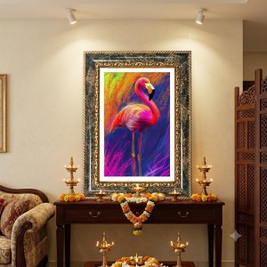 Flamingo Canvas Painting Decorative Photo Frame With White Mount | Premium Wall & Tabletop Picture Frame | Home, Office & Temple Decoration | 10x14 Inch (Pack Of 1) (F31617)