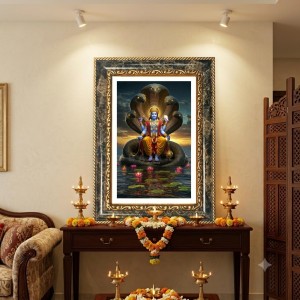 Vishnu Decorative Photo Frame With White Mount | Premium Wall & Tabletop Picture Frame | Home, Office & Temple Decoration | 8x12 Inch (Pack Of 1) (F31492)