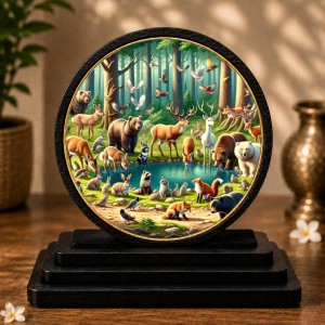 Car Dashboard Wooden Nature with Animals Showpiece | 4 X 4.5 Inch Sublimation Printed Decorative Stand | 4 Mm MDF | Home Decor | Made in India (F33624)