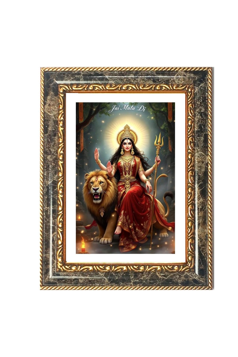 Goddess Durga Decorative Photo Frame With White Mount | Premium Wall & Tabletop Picture Frame | Home, Office & Temple Decoration | 8x12 Inch (Pack Of 1) (F31153)