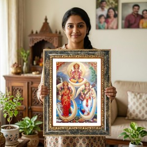 Sarada Goddess Decorative Photo Frame With White Mount | Premium Wall & Tabletop Picture Frame | Home, Office & Temple Decoration | 12x16 Inch (Pack Of 1) (F33156)